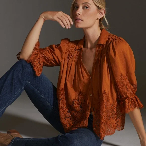 Anthropologie Victorian sheer lace blouse - Picture 4 of 10